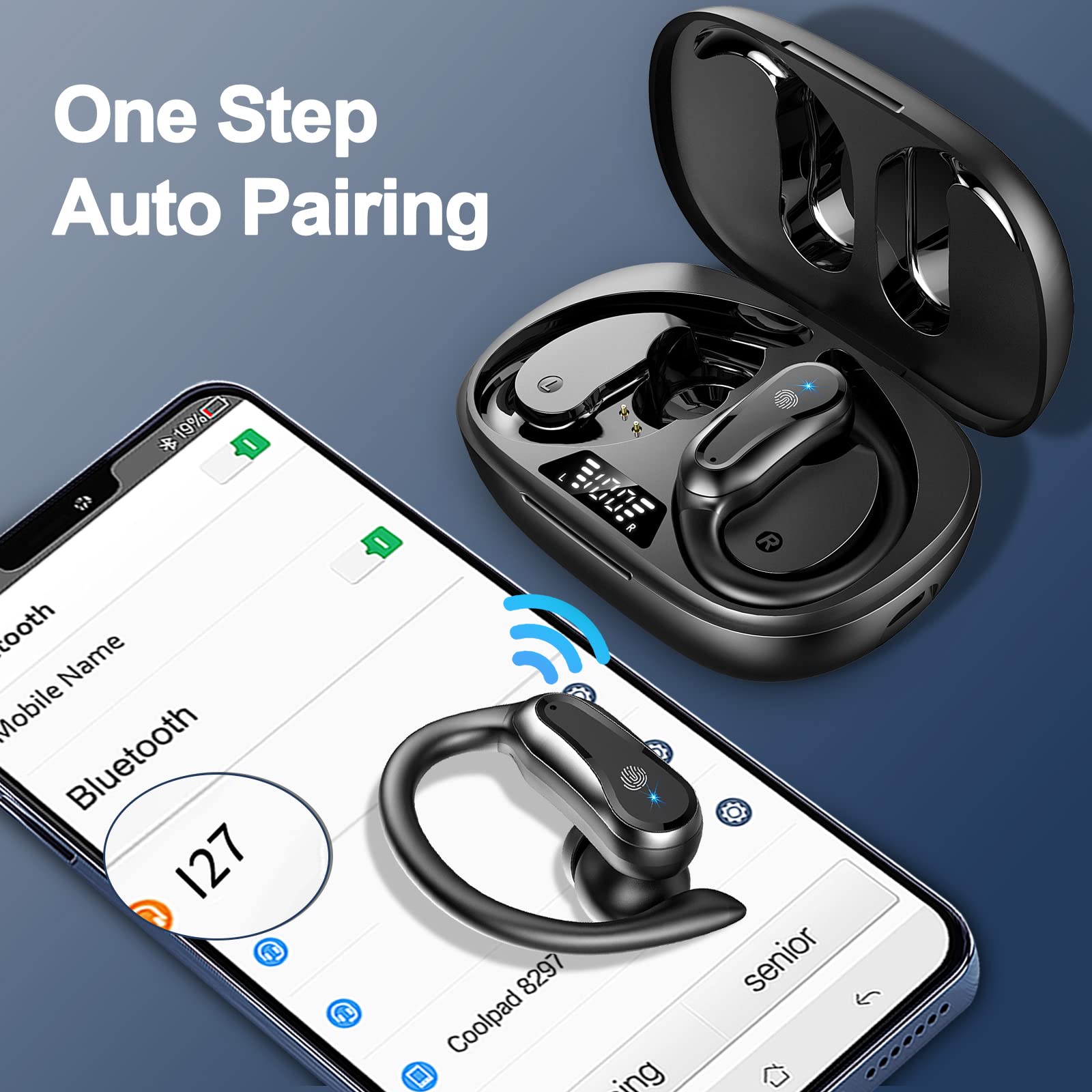 Wireless Earbuds Bluetooth 5.3 - 42Hrs Playtime Hi-Fi Stereo Sports Earphones with Over-Ear Hooks, Dual LED Display, IP7 Waterproof & Noise Cancelling - Perfect for Workouts, Running, Gym & Outdoor Activities