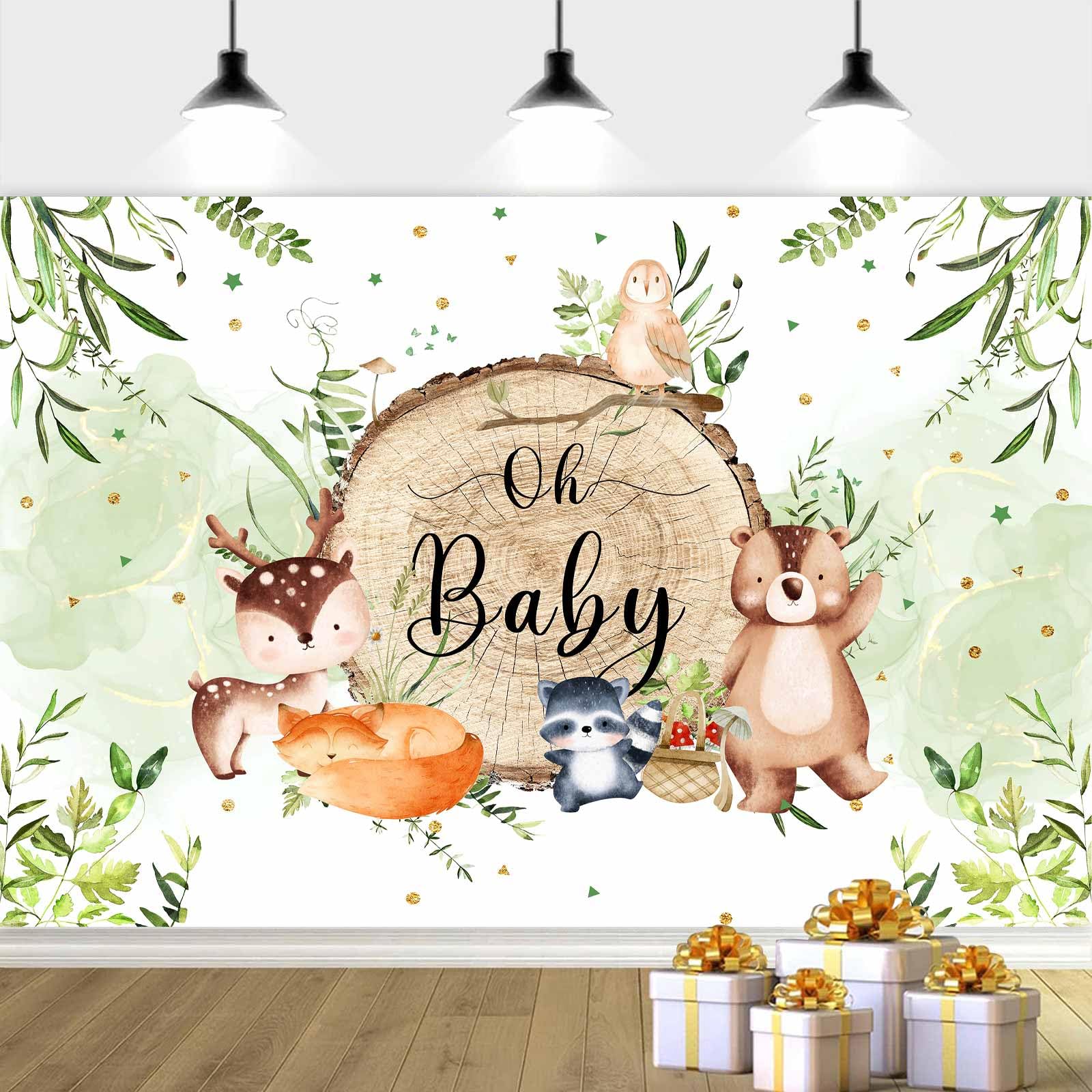 10x8ft Woodland Baby Shower Backdrop - Cute Forest Animals Birthday Party Decor for Kids, Oh Baby Theme Photo Booth Background with Props (Perfect for Baby Showers, 1st Birthdays & Nursery Decor)