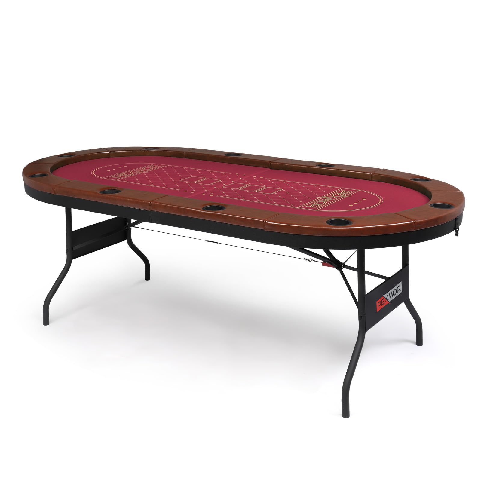 PEXMOR 10 Player Foldable Poker Table with Stainless Steel Cup Holders - Casino Grade Felt & Water Resistant Cushioned Rail - Texas Holdem Blackjack Game Table for Home Casino Nights & Poker Parties (Fully Assembled)