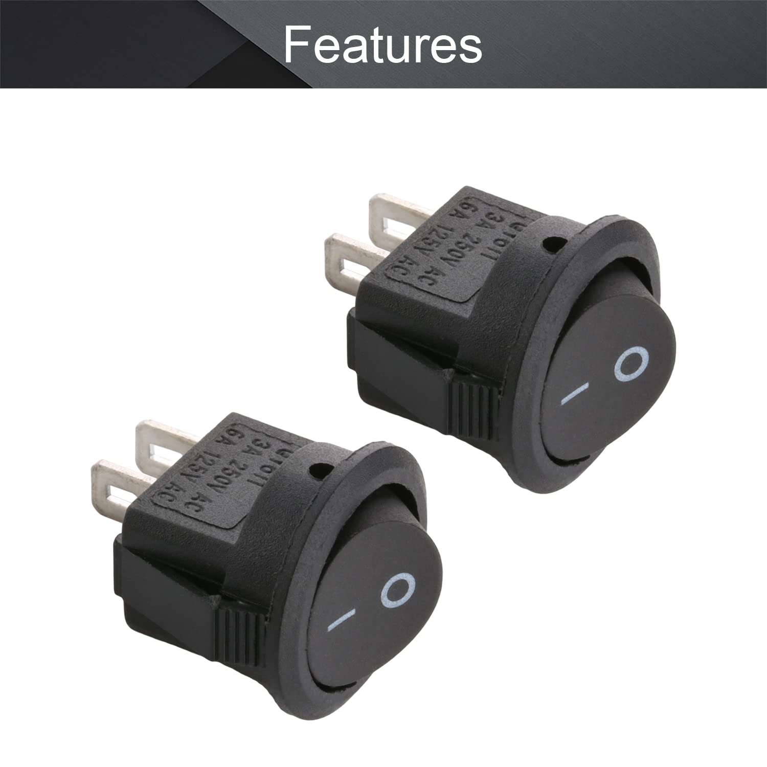 Fielect 10Pcs SPST 2 Position On/Off Round Rocker Toggle Switch - 2 Terminal, AC 125V/6A 250V/3A, Black Boat Switch for Marine, Automotive & Industrial Applications