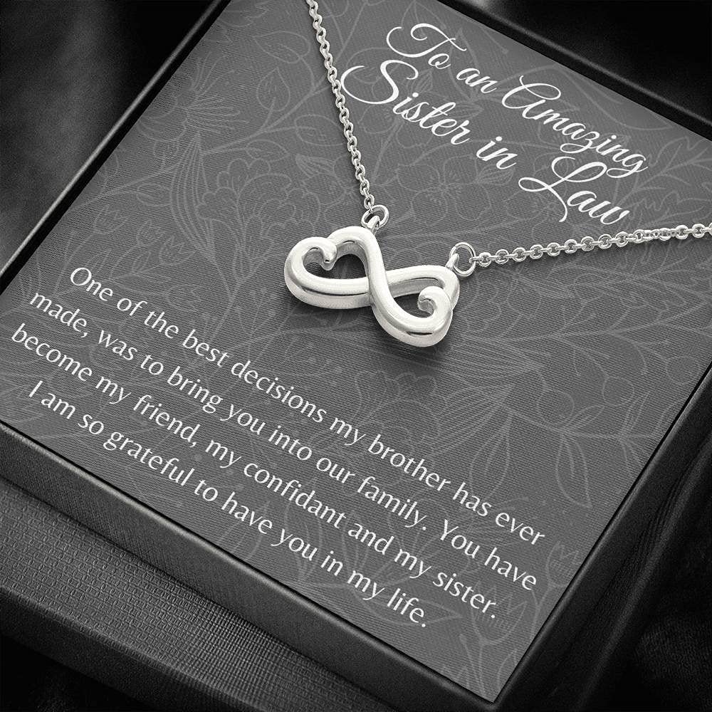 Personalized Infinity Heart Necklace - Handmade Sister-in-Law Jewelry Gift for Birthday, Christmas & Special Occasions | Thoughtful Message Card Jewelry for Best Sister-in-Law, My Sister & Family Gifts | Perfect for Anniversaries, Weddings & Heartfelt Moments
