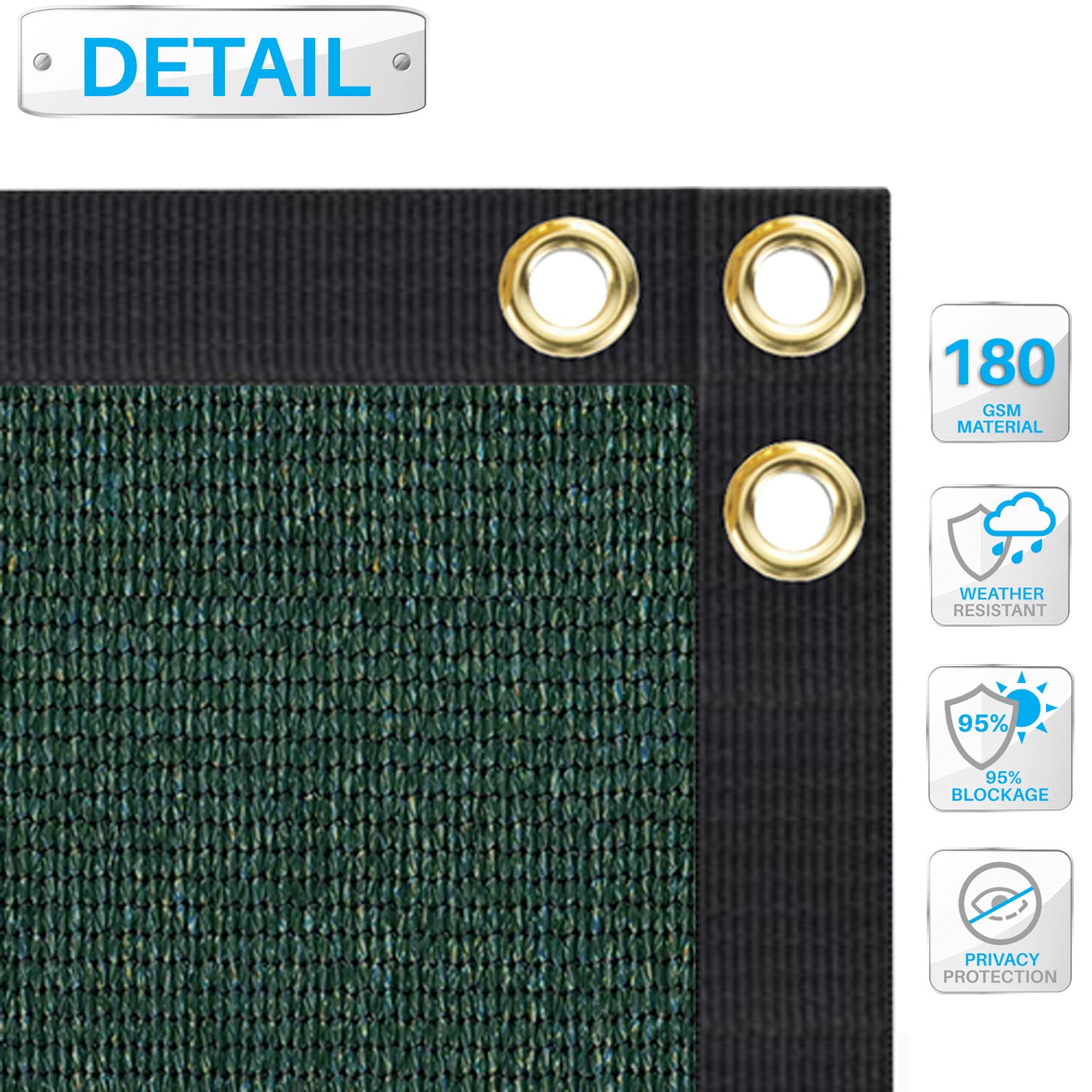 5'x293' Privacy Screen Fence - UV Block Mesh Shade Net with Brass Grommets for Garden & Backyard