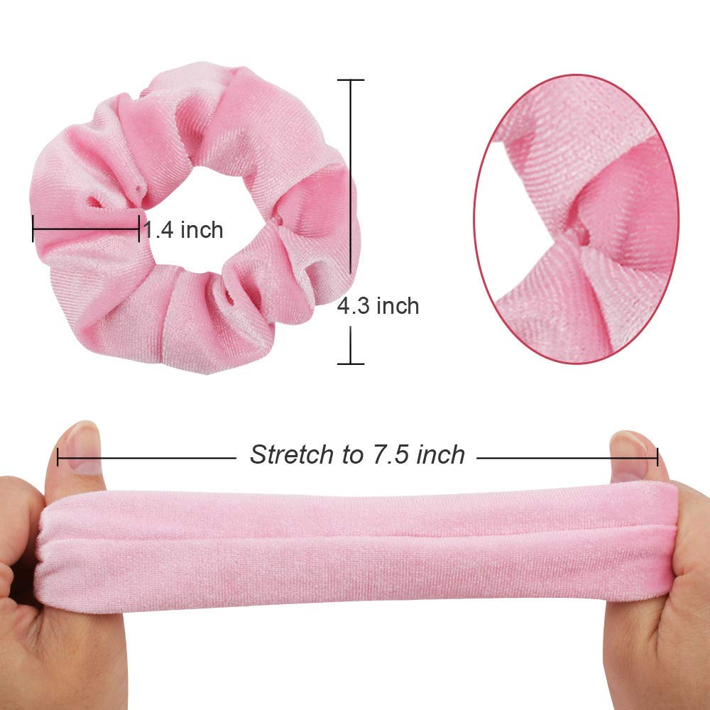 Pink Velvet Scrunchies 16 Pack - Soft Hair Ties for Women & Girls | Gym, Office, Party