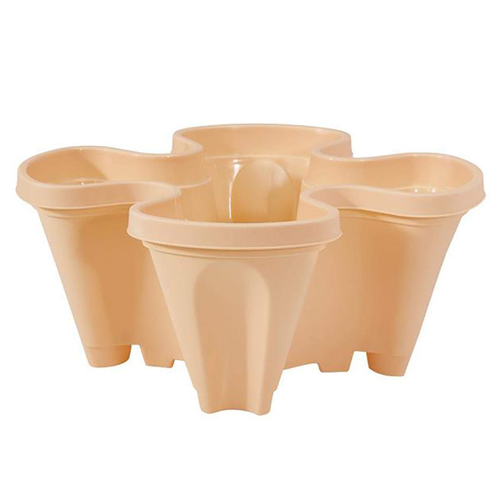 3D Four-Petal Flower Pot - Stackable Multi-Layer Strawberry Planter for Indoor/Outdoor Garden, Home & Office Decor (Khaki) | Perfect for Growing Herbs, Flowers & Small Plants on Balcony, Patio or Desk