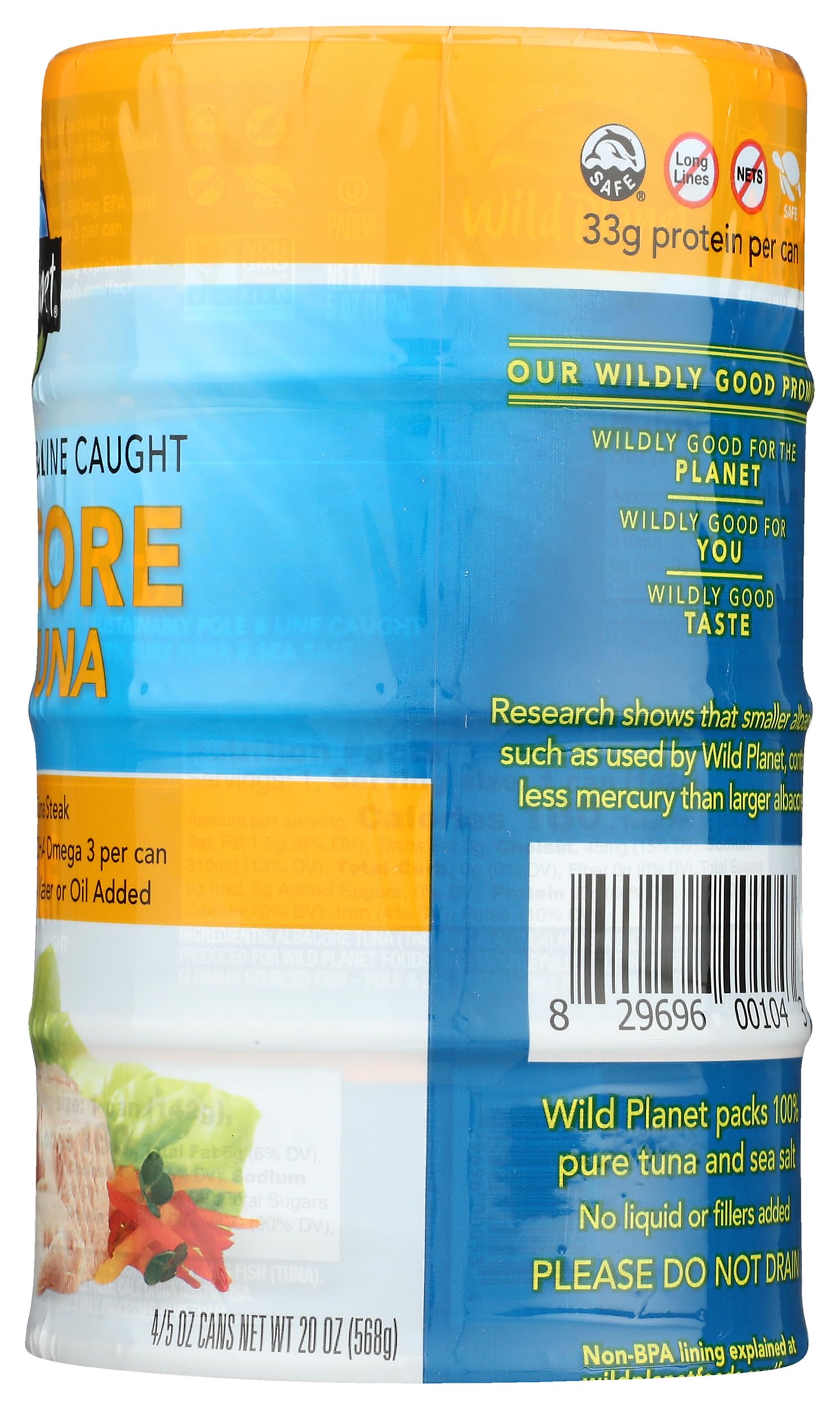 Wild Planet Wild Albacore Tuna in Water, 5 oz Cans (Pack of 4) - High Protein, Mercury Tested, Non-GMO - Perfect for Salads, Sandwiches & Keto Meals