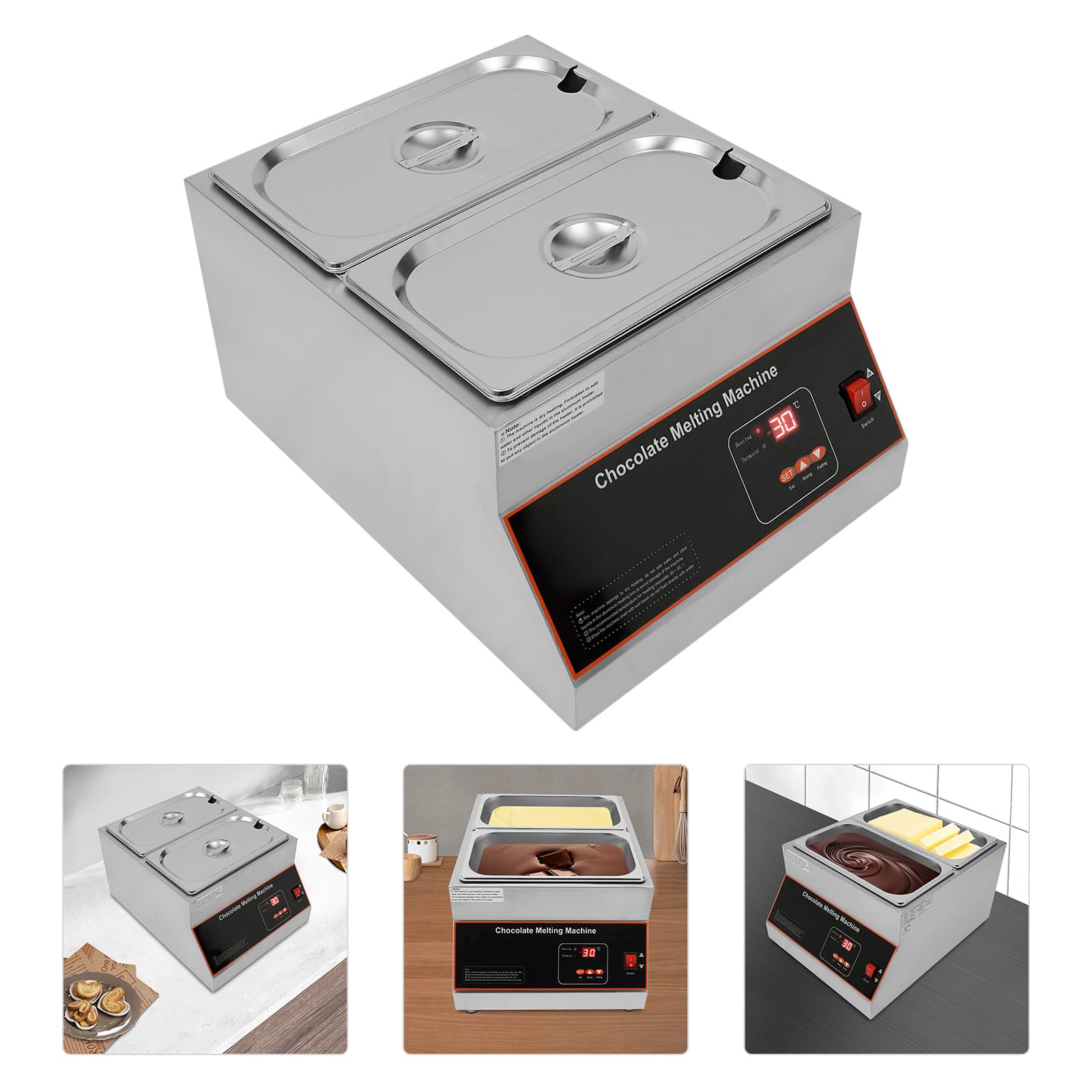 **500W Electric Chocolate Melting & Tempering Machine with Temperature Control - 2 Tanks Commercial Warmer for Chocolate, Milk, Coffee, Cheese & Soup - Perfect for Bakeries, Cafés & Candy Shops**