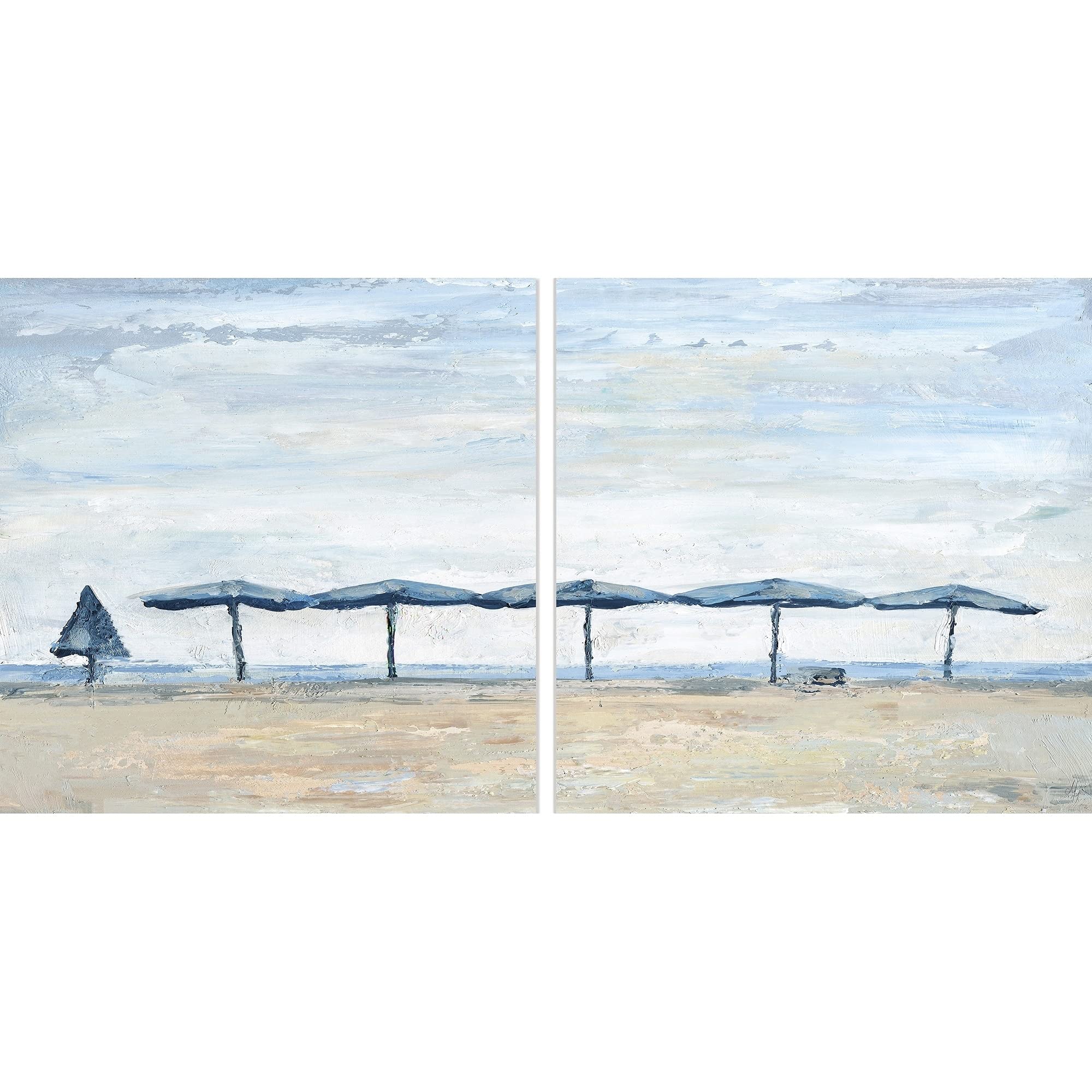 Handmade Sunny Day at The Beach Diptych Wall Art - 36 x 18 Inch Coastal Painting Set - Perfect for Living Room, Bedroom & Beach House Decor
