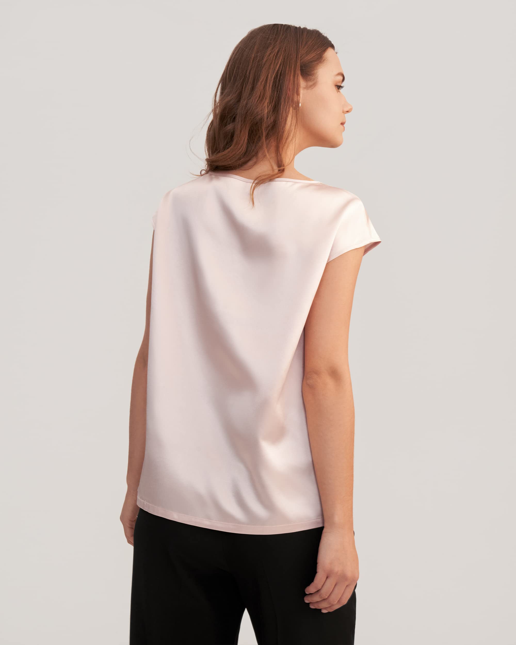 LilySilk Women's Short Sleeve Silk Blouse - Summer Charmeuse Silk Top for Ladies | Breathable & Comfortable | Perfect for Office, Date Night & Casual Outings