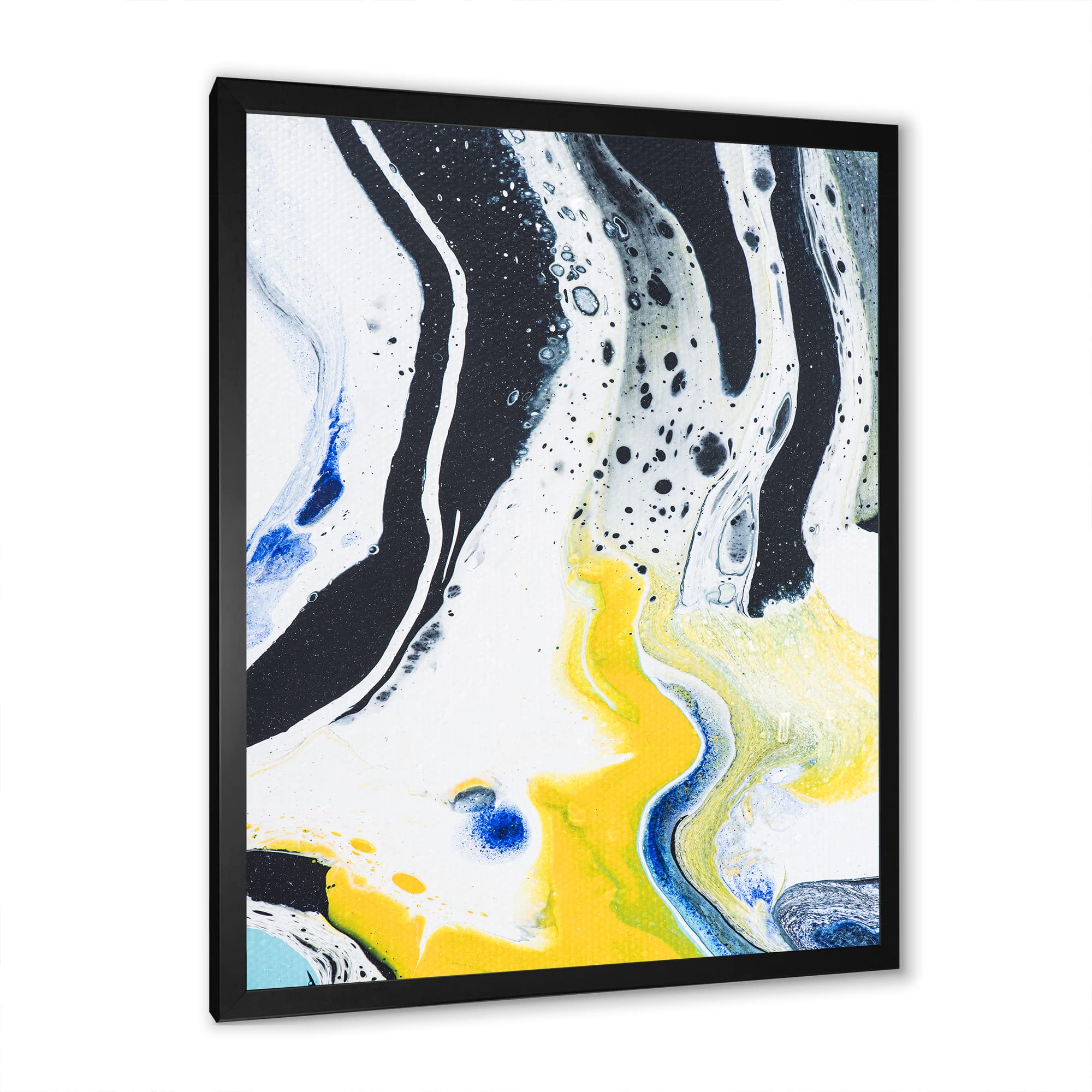 Abstract Marble Wall Art in Yellow & Blue - Modern Framed Canvas Painting for Living Room, Bedroom & Office Decor | DesignQ IV