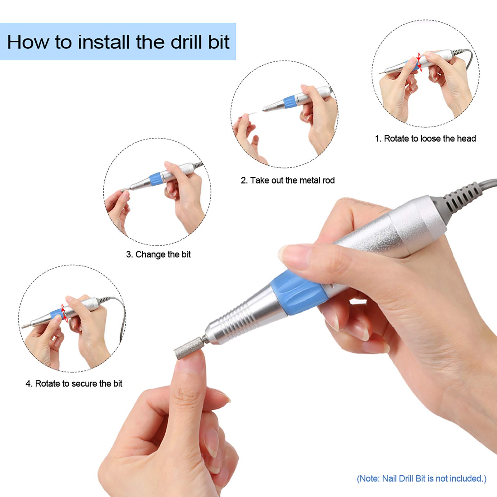 Ubersweet® 30000RPM Professional Electric Nail Drill Pen - Cordless Nail File Handpiece for Manicure & Pedicure - Salon & Home Nail Art Tool - Perfect for Gel Polish Removal & Acrylic Nail Shaping
