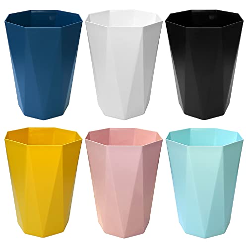 6-Piece Plastic Wastebasket Set - 2.6 Gallon (10L) Small Trash Can for Office, Bedroom & Bathroom - 6 Color Options - Space-Saving Garbage Bin for Home, Dorm & Workplace Organization