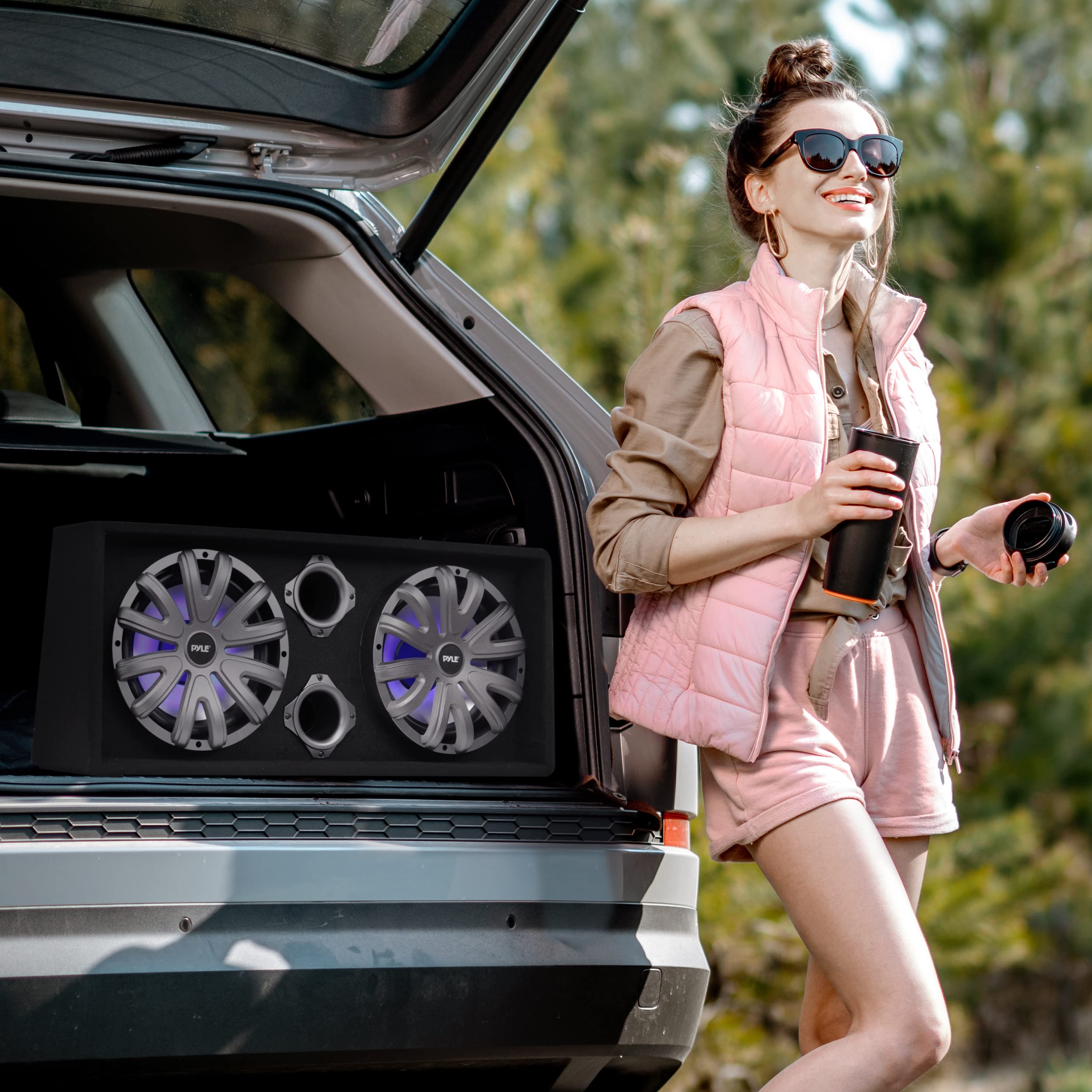 Dual 12'' Slim Mount Subwoofer Box for Truck & Car Audio - 1200W Total Power, Rear Vented Design with Built-in LED Lights - Perfect for Bass Lovers & Custom Car Audio Systems