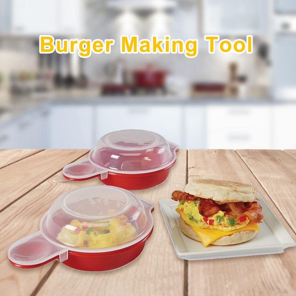 Nonstick Microwave Egg Cooker Set - 2 Pack (Red & Clear) for Easy Breakfast Egg Poacher, Omelet, Pancake & Muffins | Perfect for Sandwiches, Burgers & Quick Meals | As Seen on TV