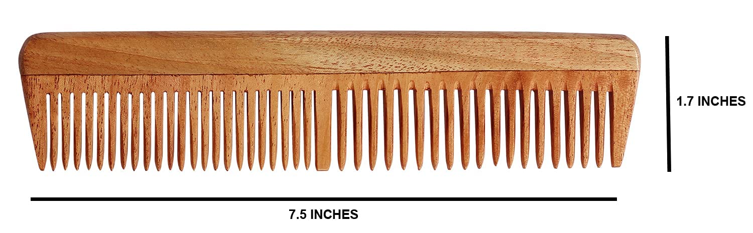 Episkey Neem Wood Comb for Hair Growth & Scalp Care - Dual Tooth Comb for Straightening, Frizz Control, Dandruff & Hair Loss Prevention - Natural Neem Wood Hairbrush for Men & Women - Perfect for Daily Hair Care & Styling at Home or Salon