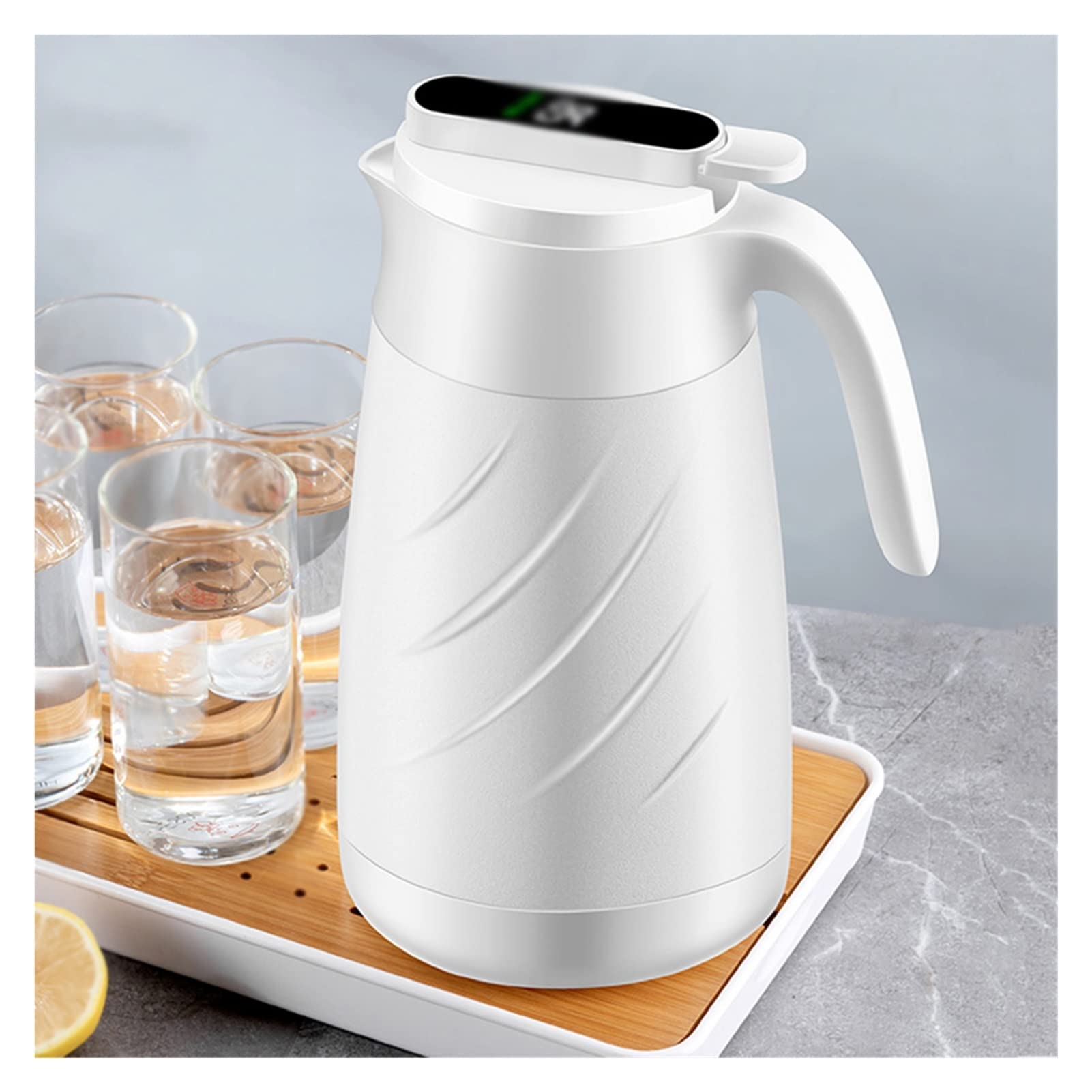 Vacuum Insulated Thermal Carafe with Temperature Display Lid - 1.9L Double Wall Stainless Steel Tea & Coffee Pitcher - 24-Hour Hot/Cold Retention - Perfect for Home, Office & Outdoor Use (White)