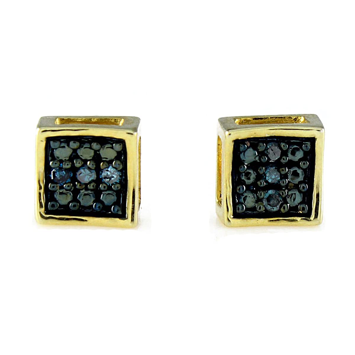 14K Gold Over Sterling Silver Blue Natural Diamond Stud Earrings for Women – Elegant & Timeless Jewelry Gift for Anniversary, Birthday or Special Occasion