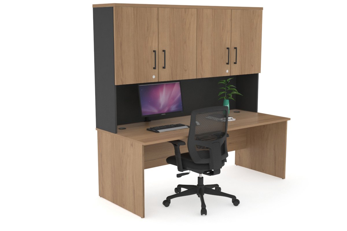 Modern Office Hutch with Doors - Wooden Desk Organizer for Home & Office Storage - Perfect for Organizing Files, Books, and Supplies