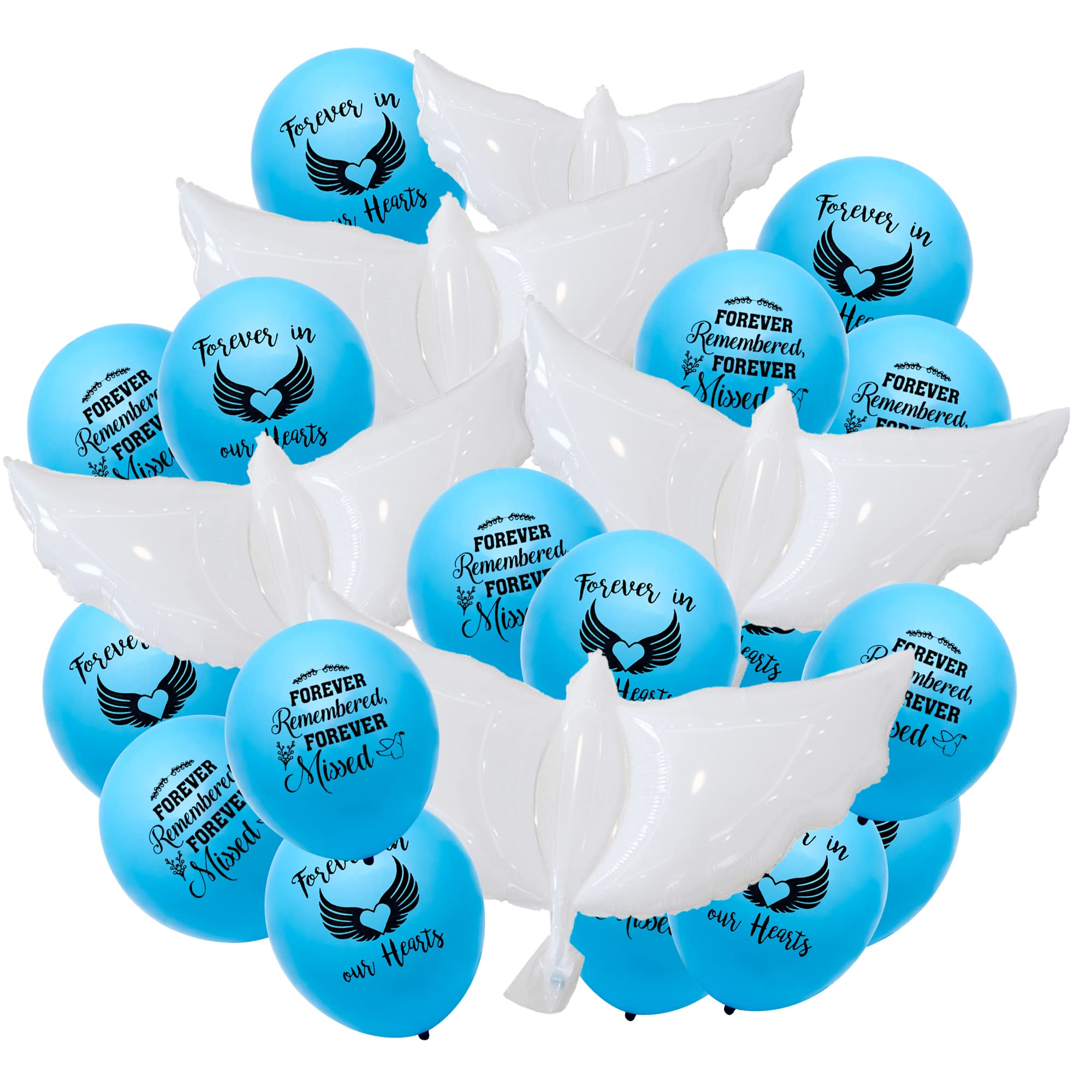 5-Pack Doves & 24-Pack Blue 12-Inch Memorial Latex Balloons for Funeral, Memorial Service, Condolence, Anniversary - Perfect for Life Celebration, Ash Scattering & Bereavement Ceremonies