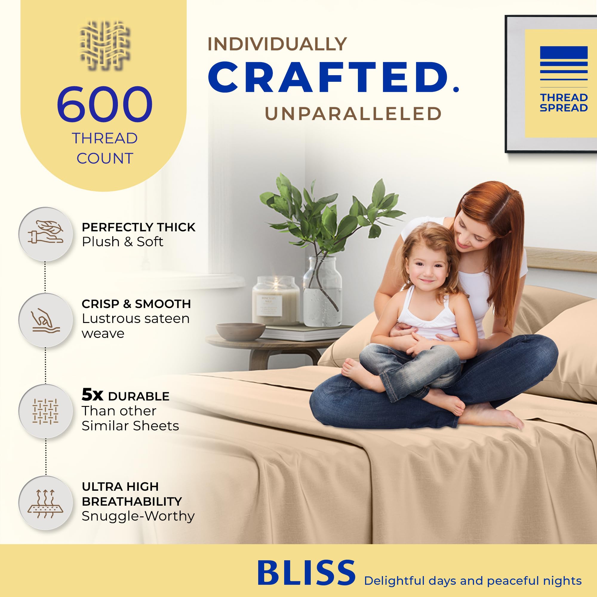 Premium 600 Thread Count 100% Egyptian Cotton Split King Sheet Set - 5 PC Cooling Bed Sheets for Adjustable Beds with 16
