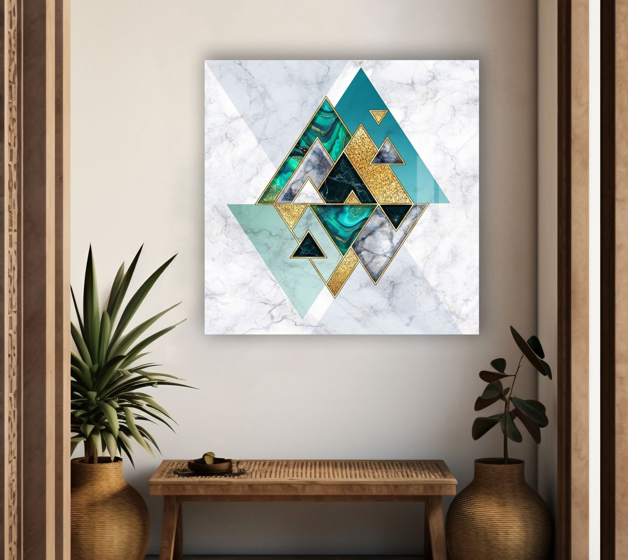 Abstract White Geometric Glass Wall Art - Modern Home Decor for Living Room, Bedroom & Office - Elegant Handmade Glass Panel for Stylish Interior Design