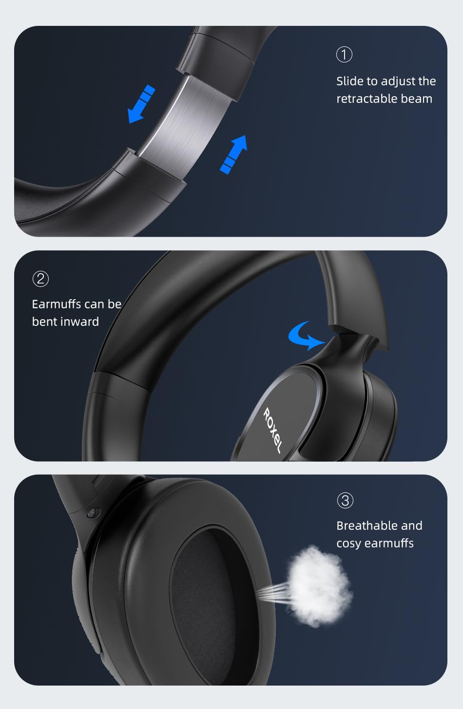 Roxel H700BT Wireless Over-Ear Headphones with Built-in Mic, 12H Playtime & 1H Fast Charge, Adjustable Foldable Lightweight Design, Deep Bass Stereo Sound - Perfect for Travel, Gaming & Music Listening