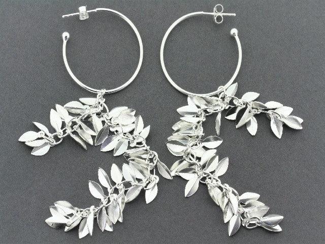 Sterling Silver 2 Strand Multi Leaf Hoop Earrings - Elegant Nature-Inspired Jewelry for Women, Perfect for Everyday Wear, Parties and Special Occasions