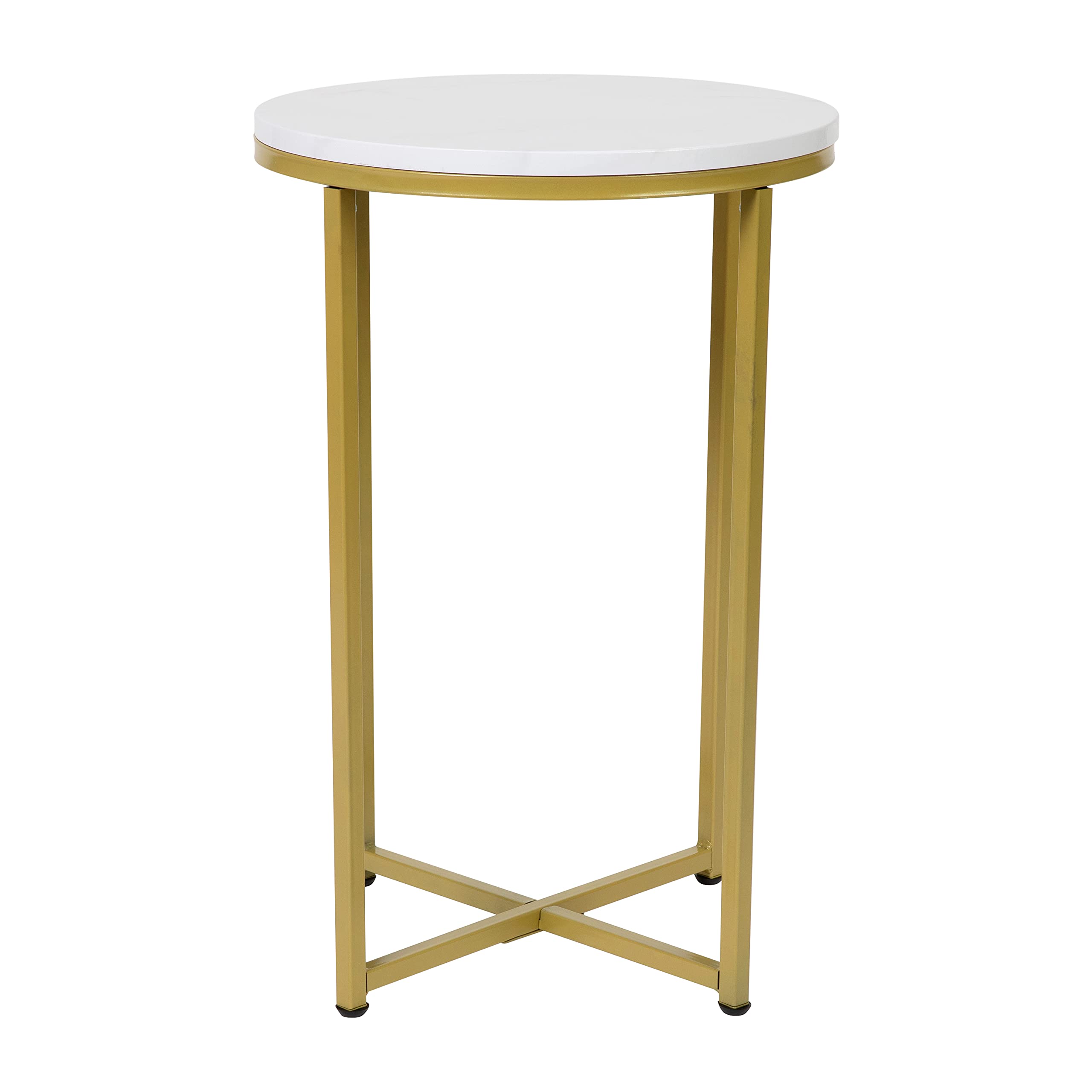 EMMA + OLIVER White Marble Coffee Table with Gold Metal Frame - Perfect for Living Room Decor