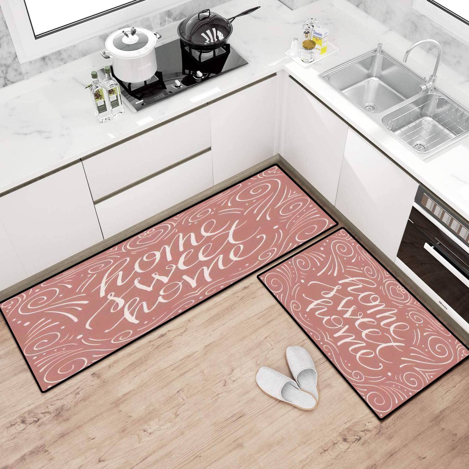 Non-Slip Washable Kitchen Rugs Set - Anti-Fatigue Floor Mats for Home Decor, Kitchen Runner & Doormat - Perfect for Standing Comfort While Cooking, Bathroom Rug & Entryway Carpet Decorations