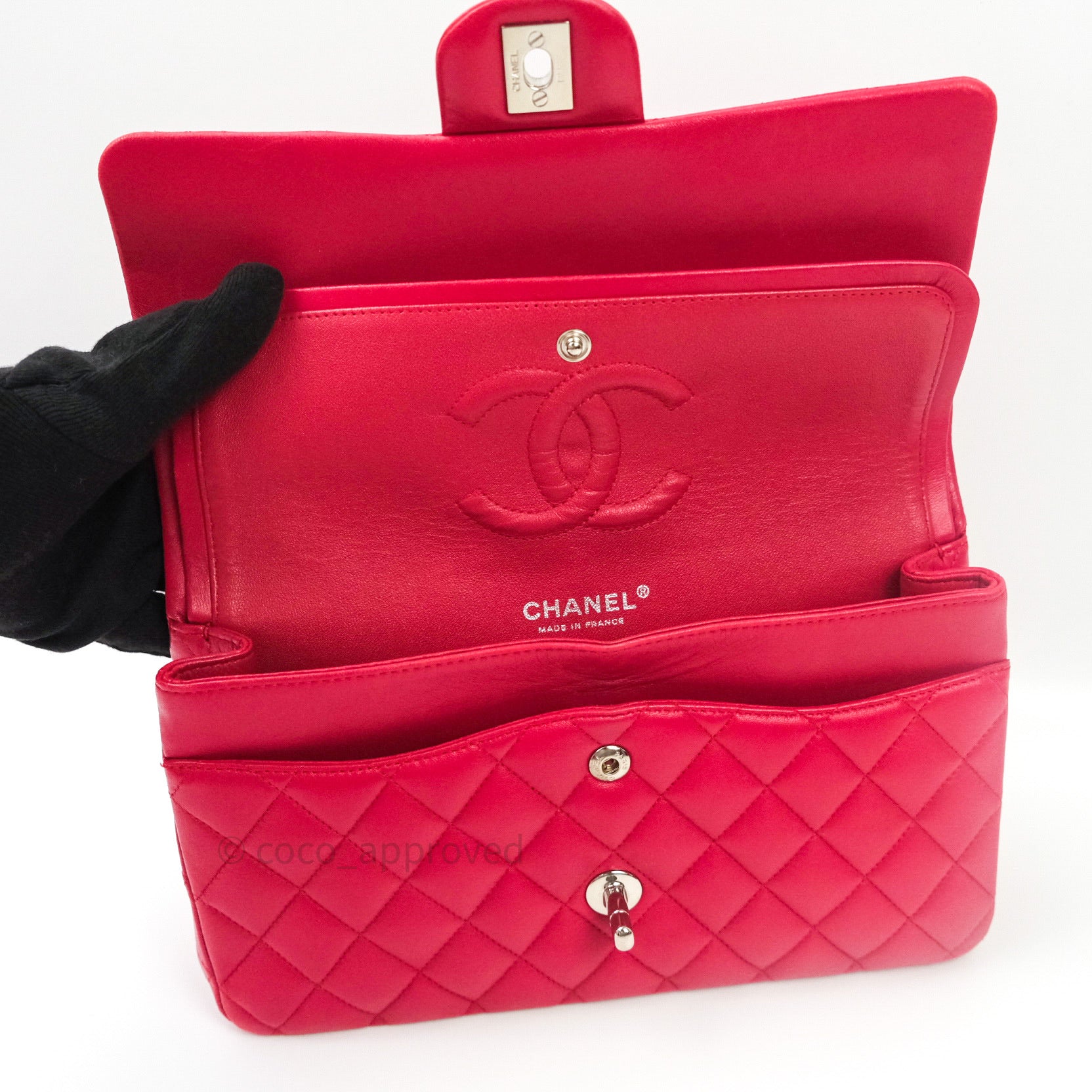 Chanel Classic M/L Lambskin Medium Double Flap Bag in Red & Pink with Silver Hardware - Luxury Handbag for Women, Perfect for Parties & Special Occasions