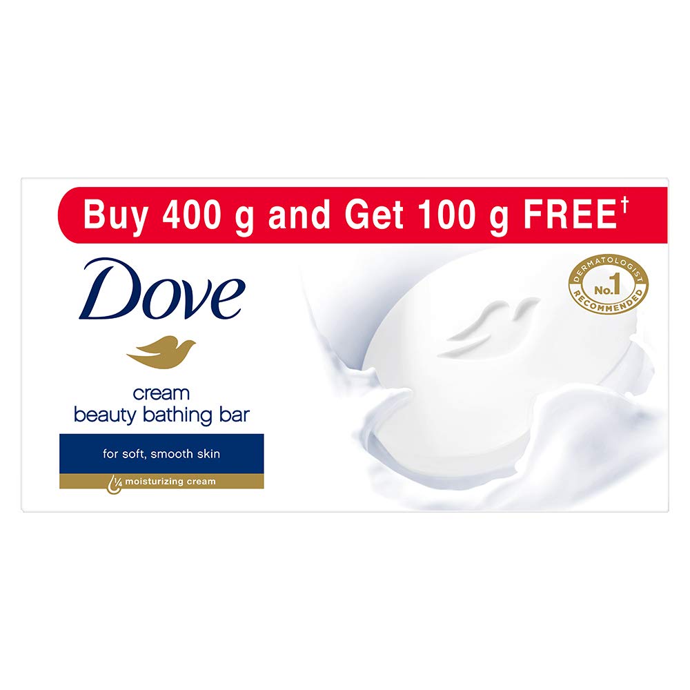 Dove Cream Beauty Bathing Bar with 1/4 Moisturizing Cream for Softer, Smoother Skin - 100g (Pack of 4 + 1 Free) | Gentle Cleansing & Hydrating for Dry Skin - Perfect for Daily Shower, Spa & Travel