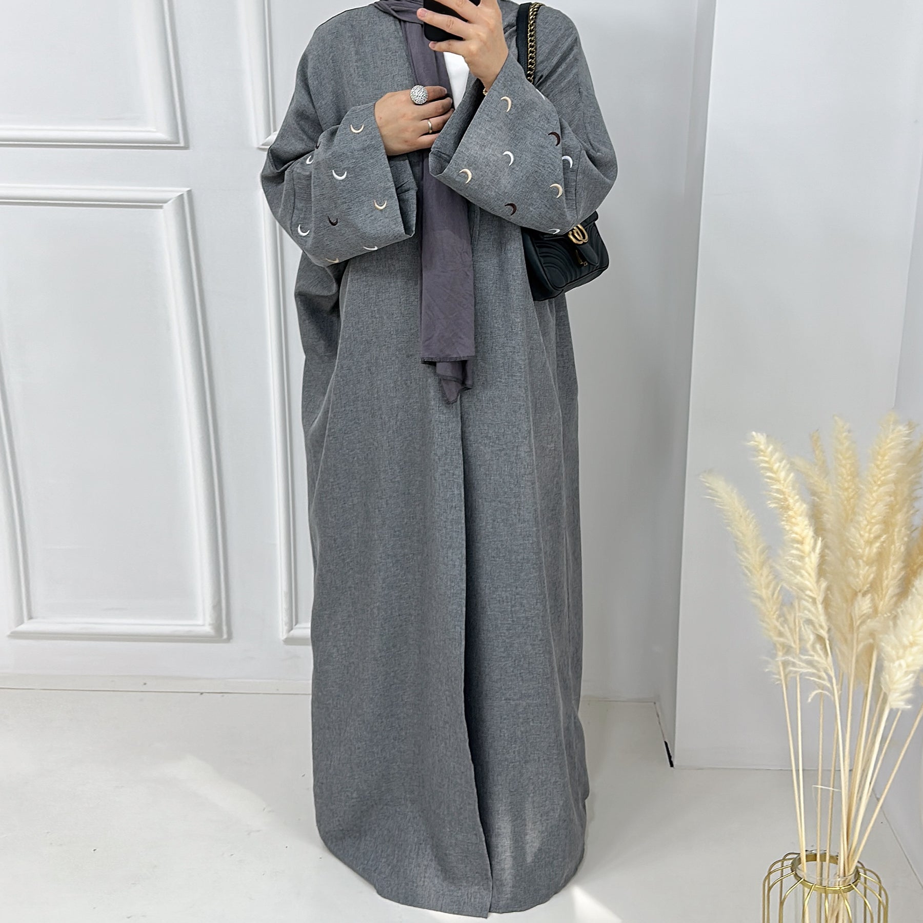 Lightweight Iris Open Abaya Duster - Elegant Gray Islamic Dress for Women | Perfect for Prayer, Modest Fashion & Everyday Wear