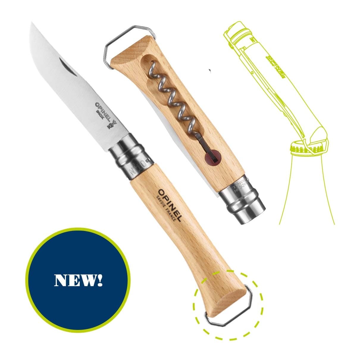 Opinel No. 10 Corkscrew Knife with Bottle Opener - Stainless Steel Multi-Tool for Wine Lovers, Camping & Outdoor Adventures