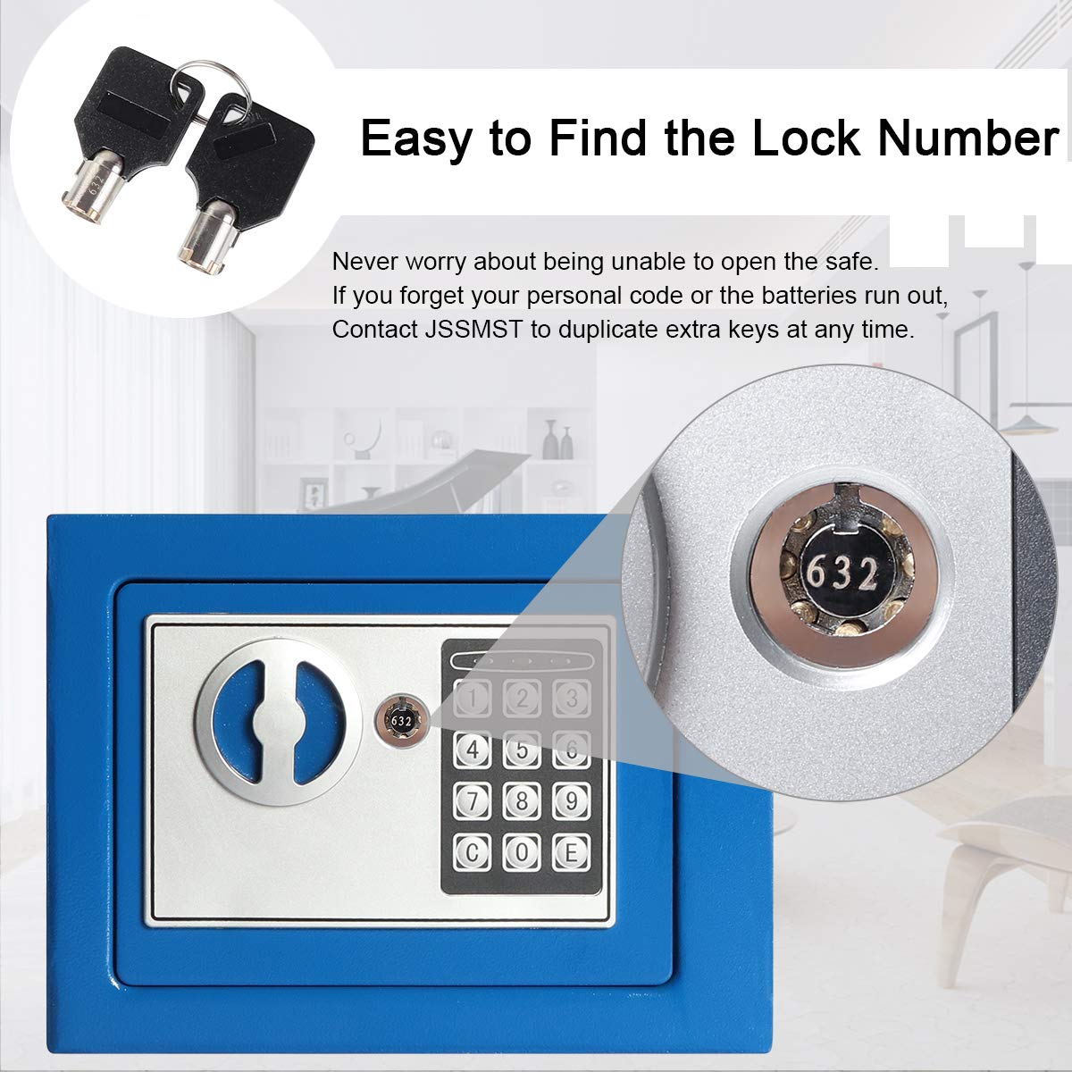 Jssmst Small Electronic Safe Box - 0.17CF Mini Security Safe for Kids, Home & Office - Portable Lock Box with Digital Keypad (9.06 x 6.69 x 6.69 inches) - Blue SM-SF027 - Perfect for Storing Cash, Jewelry & Important Documents
