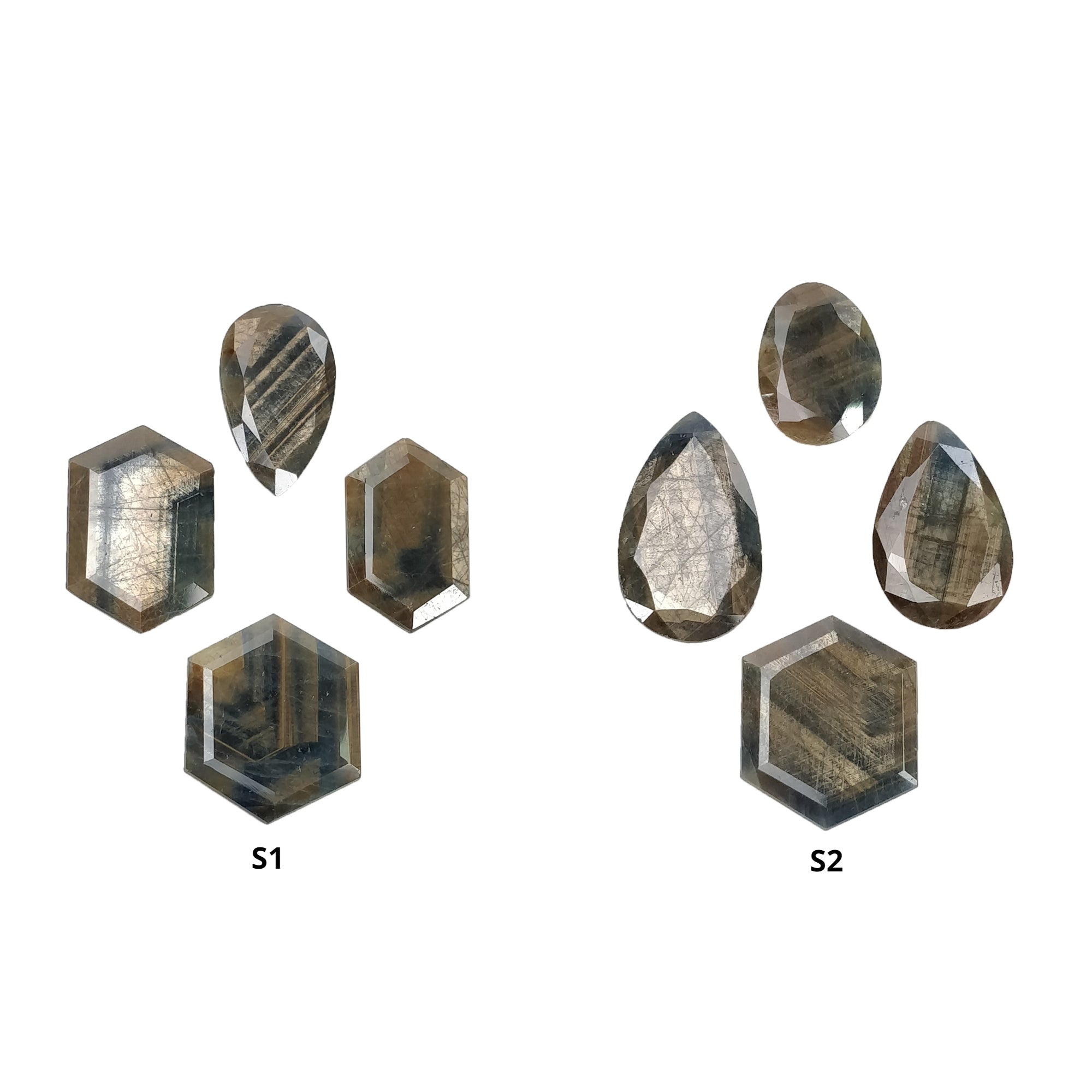 Natural Untreated Golden Brown Chocolate Blue Sheen Sapphire Gemstone - Hexagon Pear Shape 4pc Set | Perfect for Jewelry Making, Engagement Rings & Unique Gifts