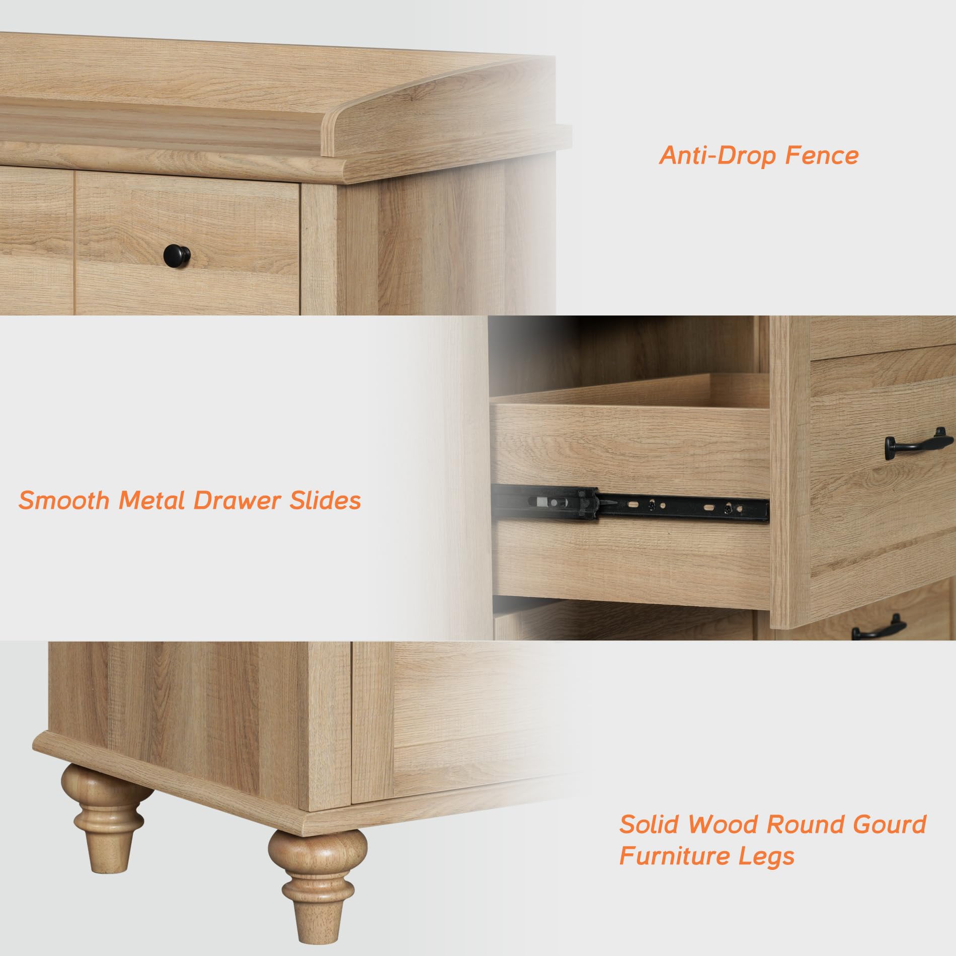 WAMPAT 6-Drawer Farmhouse Dresser for Bedroom & Nursery - Light Oak Wood Chest of Drawers for Kids Room, Living Room TV Stand, Baby Closet Storage Organizer - Perfect for Hallway, Nursery & Home Organization