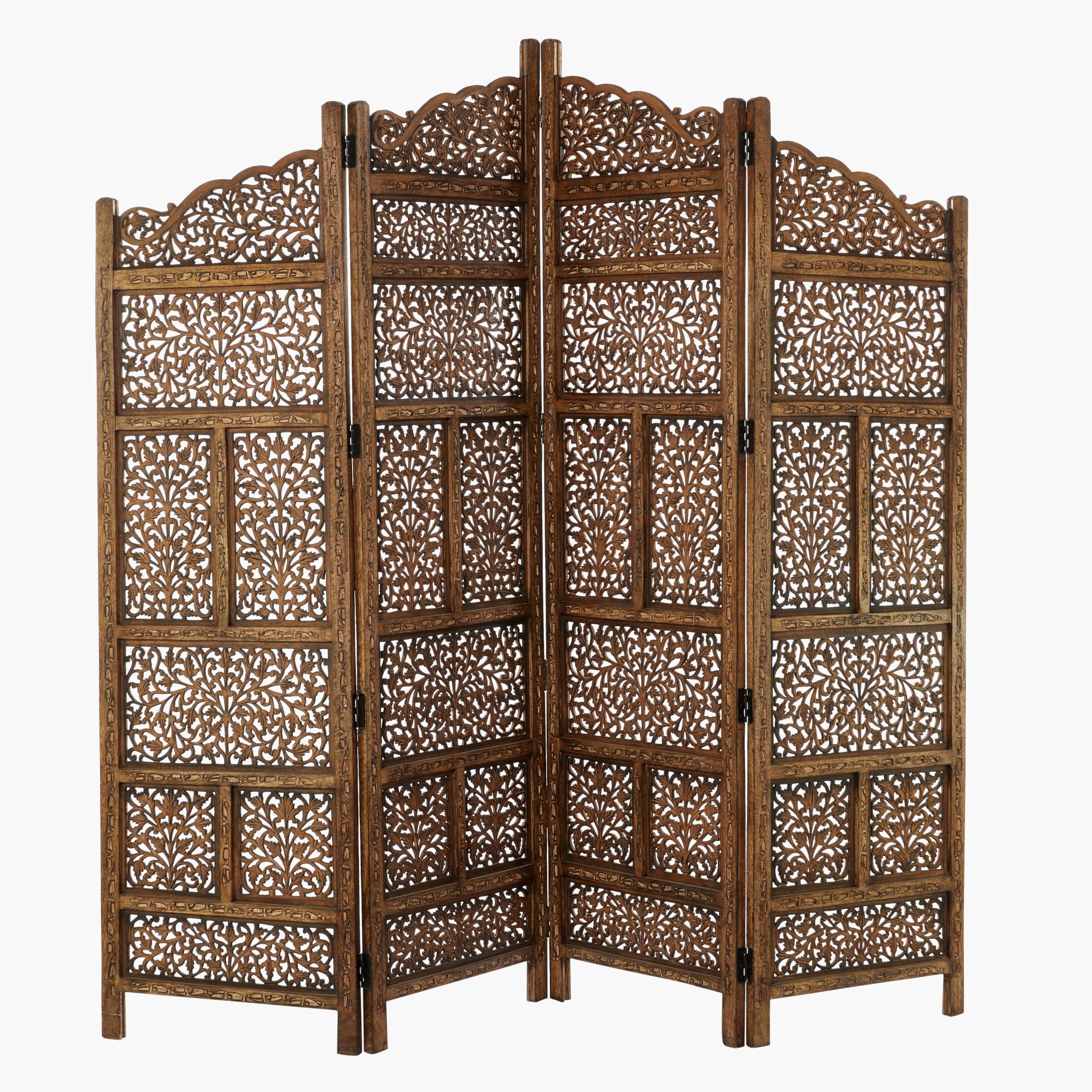 Deco 79 34006 Large 4-Panel Brown Wood Room Divider Screen - 80
