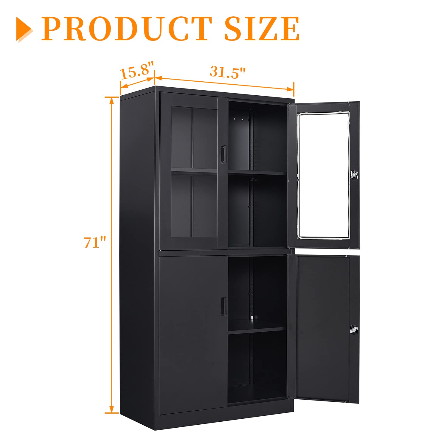 Black Metal Storage Cabinet with Glass Doors - 71