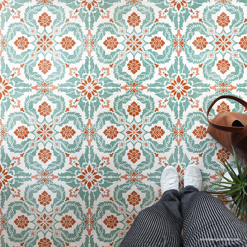 Santiago Tile Stencil - Reusable DIY Floor & Wall Tile Painting Template for Home Decor, Bathroom, Kitchen Backsplash - Perfect for Mosaic, Geometric & Moroccan Patterns