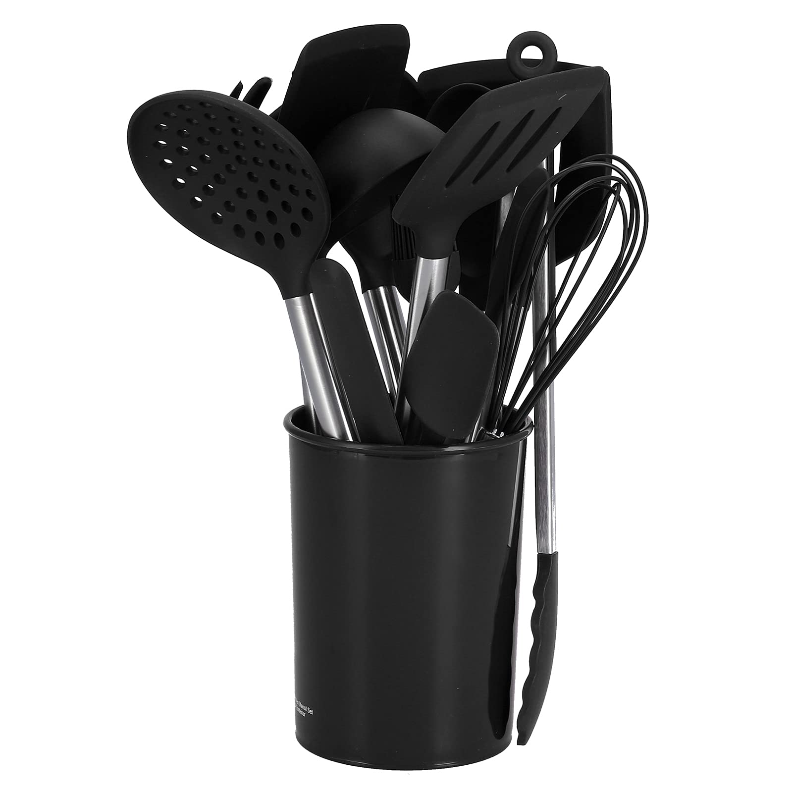 15PCS Nonstick Silicone Cooking Utensils Set with Holder - All Black Kitchen Utensils for Home, Restaurant & Outdoor Cooking