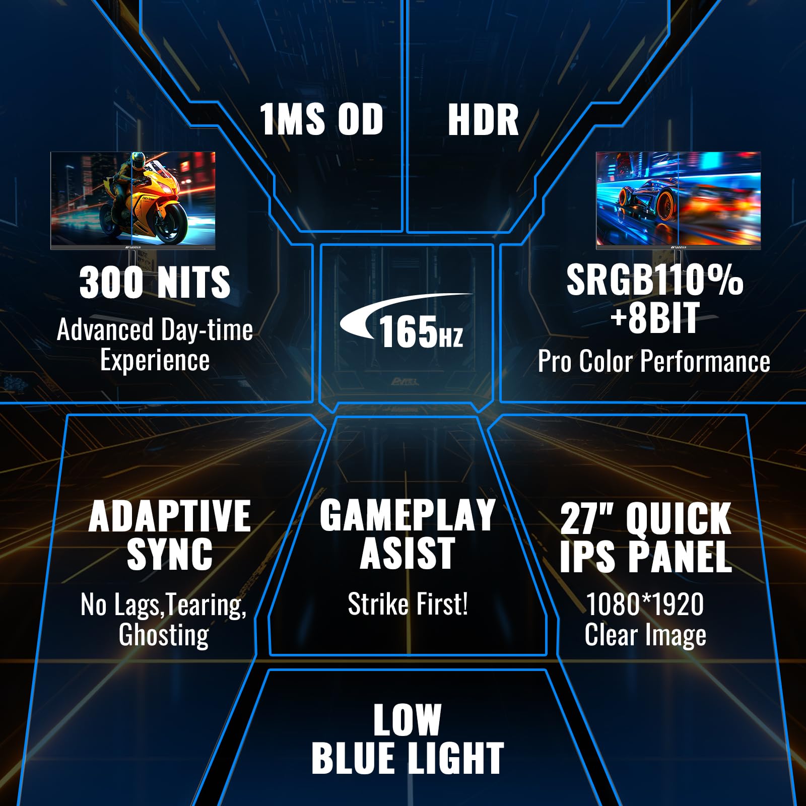 **SANSUI 27 Inch IPS Gaming Monitor - 165Hz 1ms, FHD 1080P, HDR, FreeSync, Built-in Speakers | DP1.4 & HDMI2.0 | VESA Mount for PS5, Xbox, Switch | Eye Care Technology | Perfect for Esports & Home Office (G27F2S)**