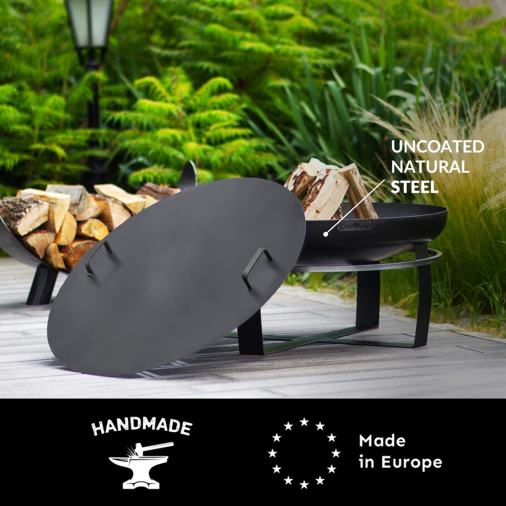 Viking 24-Inch Steel Fire Pit with Cover Lid - Outdoor Patio, Backyard, Camping & Garden Fire Pit for Wood Burning - Perfect for Gatherings, S'mores & Relaxation