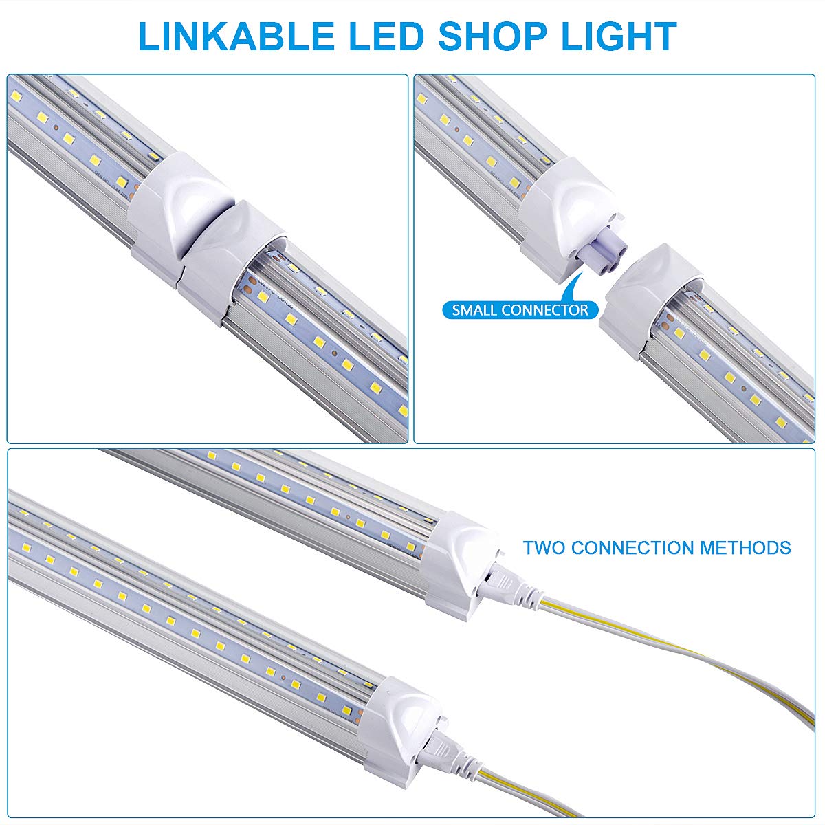 25 Pack LED Shop Light, 8FT 90W 11000LM 6000K Cold White, V-Shape Clear Cover Linkable T8 LED Tube Lights - High Output LED Garage Lighting with Plug for Workshop, Warehouse & Industrial Use