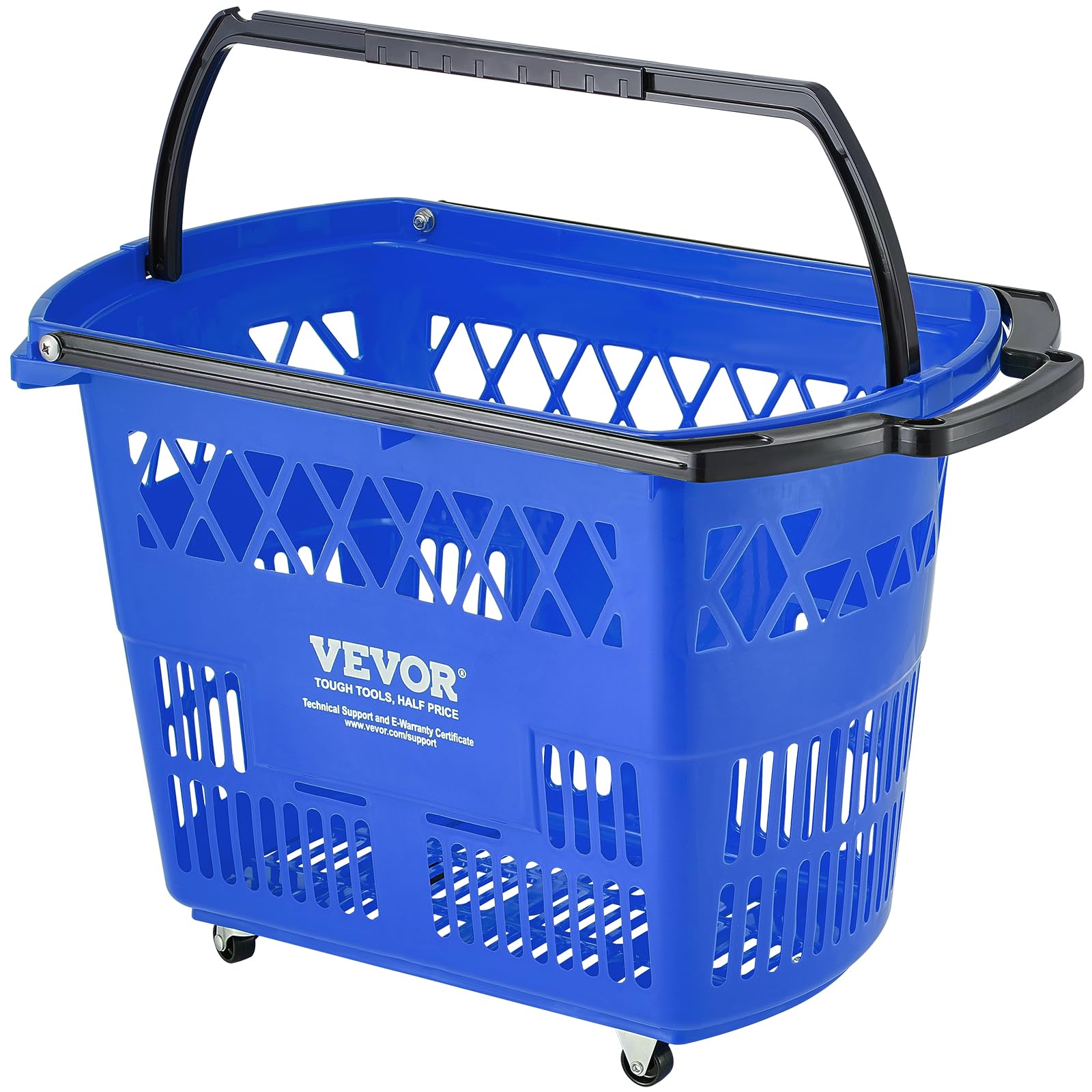 VEVOR 6-Piece 39L Rolling Shopping Baskets with Handles & Wheels - Large Plastic Shopping Cart for Supermarkets, Retail Stores & Grocery Shopping - Portable & Durable for Home, Office & Commercial Use (Blue)