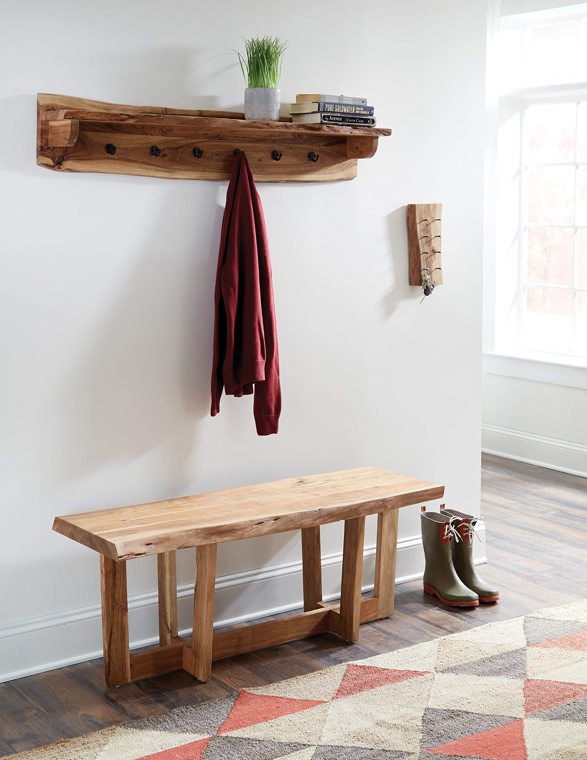 Alpine 36 Inch Live Edge Natural Wood Fireplace Mantel Shelf with Brackets - Handcrafted Rustic Wooden Shelf with Unique Knots & Cracks, Clear Finish - Perfect for Living Room, Cabin, or Farmhouse Decor to Display Photos, Candles & Home Accessories
