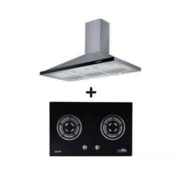 Ellane EH 6180 90cm Stainless Steel Kitchen Chimney Hood & WG 2SV 80cm 2-Burner Glass Gas Hob with Safety Features - Perfect for Modern Home Cooking and Ventilation