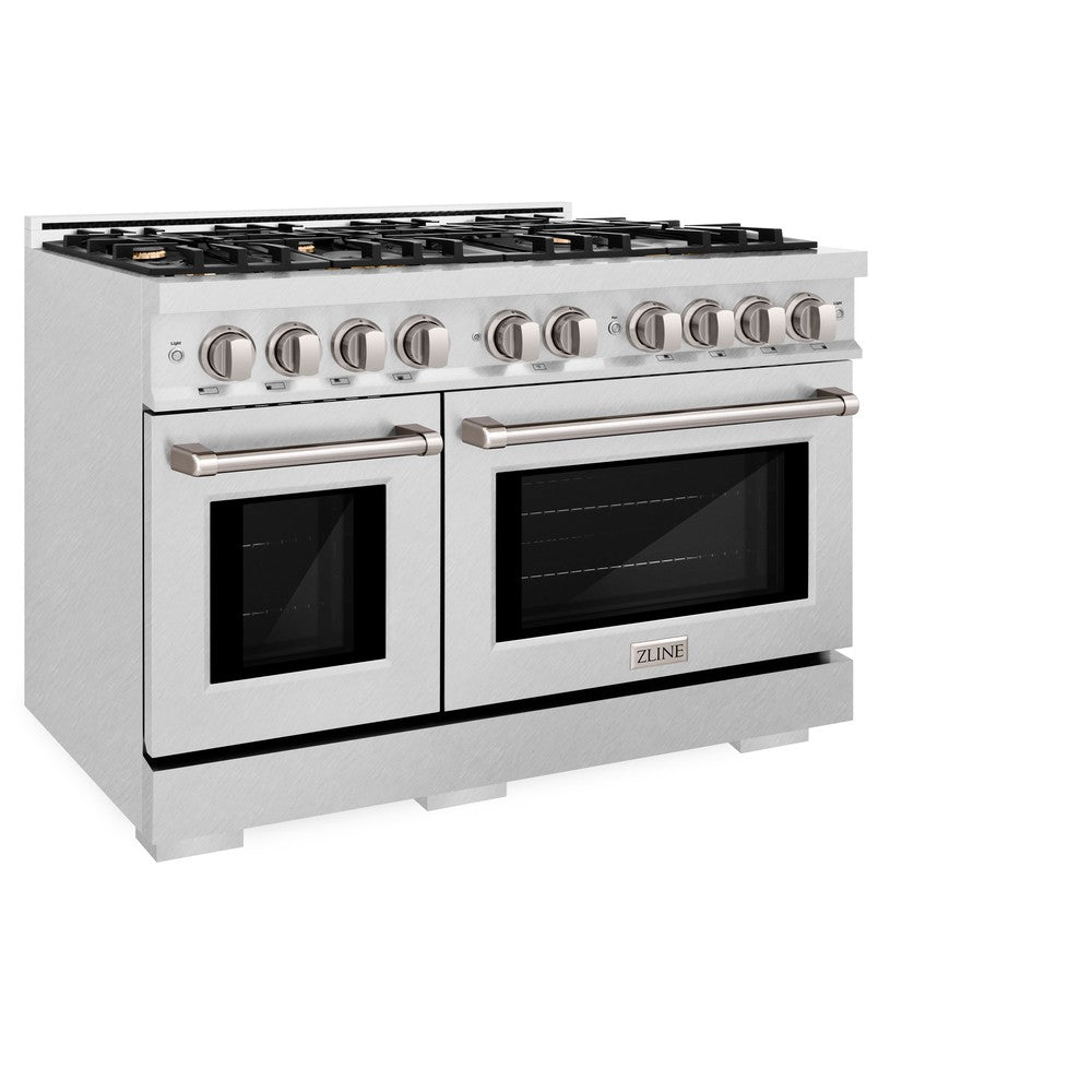 ZLINE 48 Inch 6.7 Cu Ft Double Oven Gas Range - Satin Stainless Steel with 8 Brass Burners (HGRS BR 48) | Professional Kitchen Appliance for Home Chefs & Cooking Enthusiasts