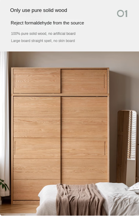 Solid Oak Wood Sliding Door Wardrobe Closet - Modern & Durable Storage for Bedroom, Living Room, or Walk-In Closet Organization