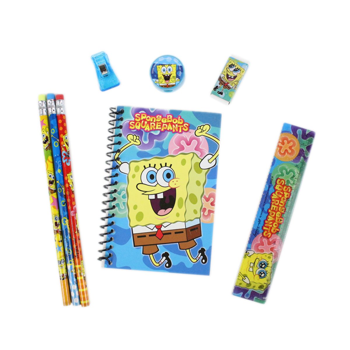Official Nickelodeon SpongeBob SquarePants 8-Piece Stationery Set - Pencils, Erasers, Rulers & More for School, Office & Gift Giving
