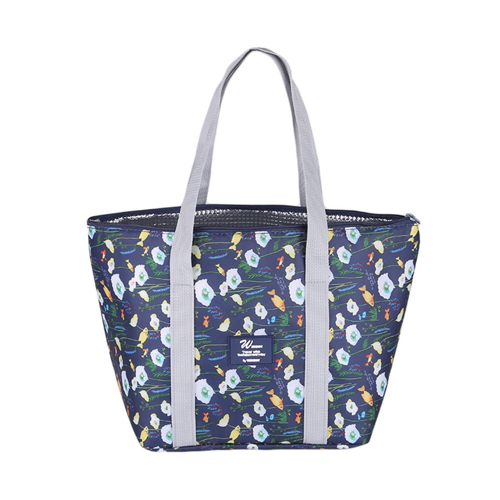 GUAngqi Insulated Lunch Bag - Foldable Tote with Zip Closure, Portable Cooler Lunch Box for Women & Men (Dark Blue) - Perfect for Work, School, Picnics & Outdoor Activities