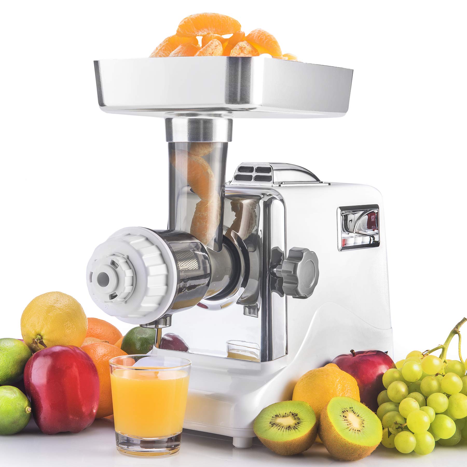 3000W Megaforce 3000 Series 6-in-1 Electric Meat Grinder - Heavy Duty Air Cooled Juicer with 3 Speed Settings, 5 Stainless Steel Grinding Plates & Sausage Stuffer Attachment - Perfect for Home Kitchen, Butcher Shop & Commercial Use